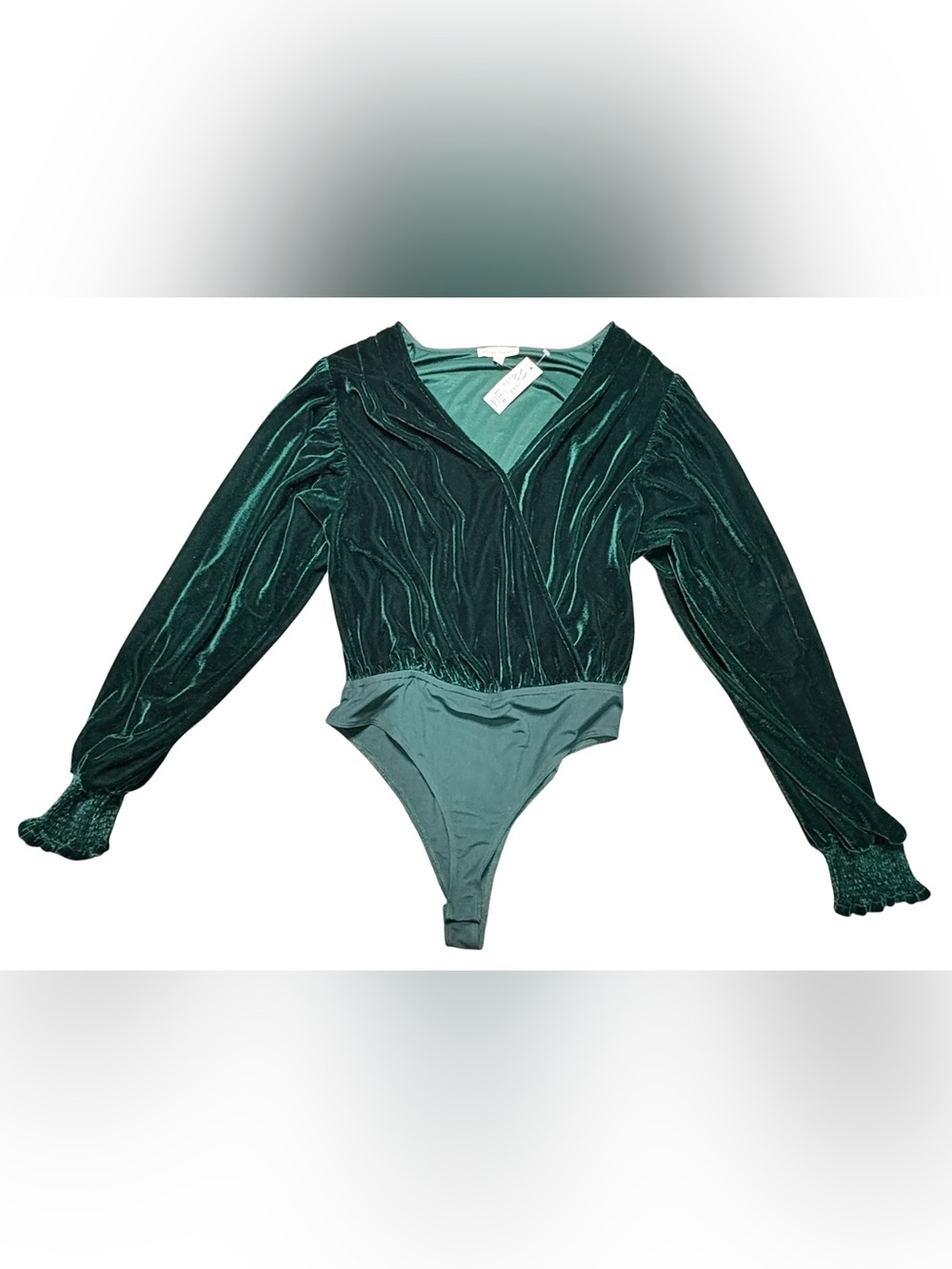 Flying Tomato Emerald Green Velvet Wrap Bodysuit Womens Small Long Sleeve
